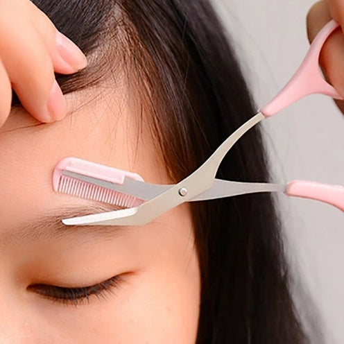 Stainless Steel Eyebrow Trimming Scissors With Comb