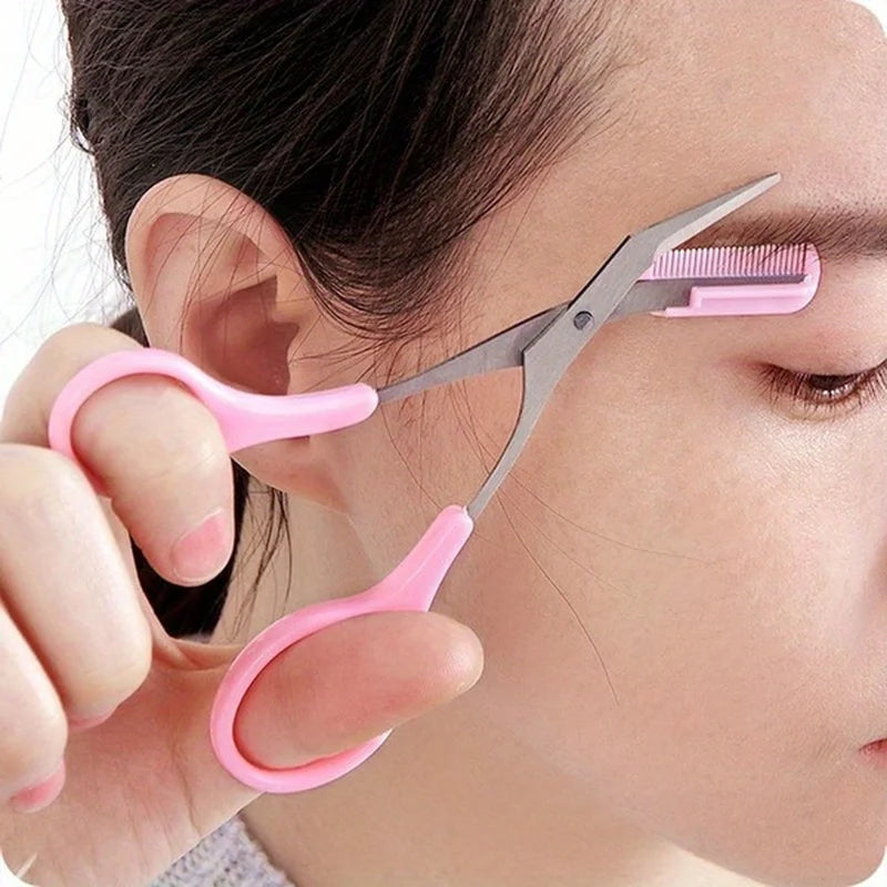 Stainless Steel Eyebrow Trimming Scissors With Comb